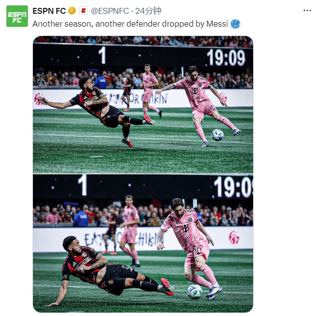 名場面記錄！ESPN曬照：又一個賽季，又一名后衛(wèi)被梅西扣倒