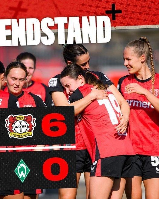 勒沃庫森女足6-0云達(dá)不來梅女足，沈夢露首發(fā)出場59分鐘