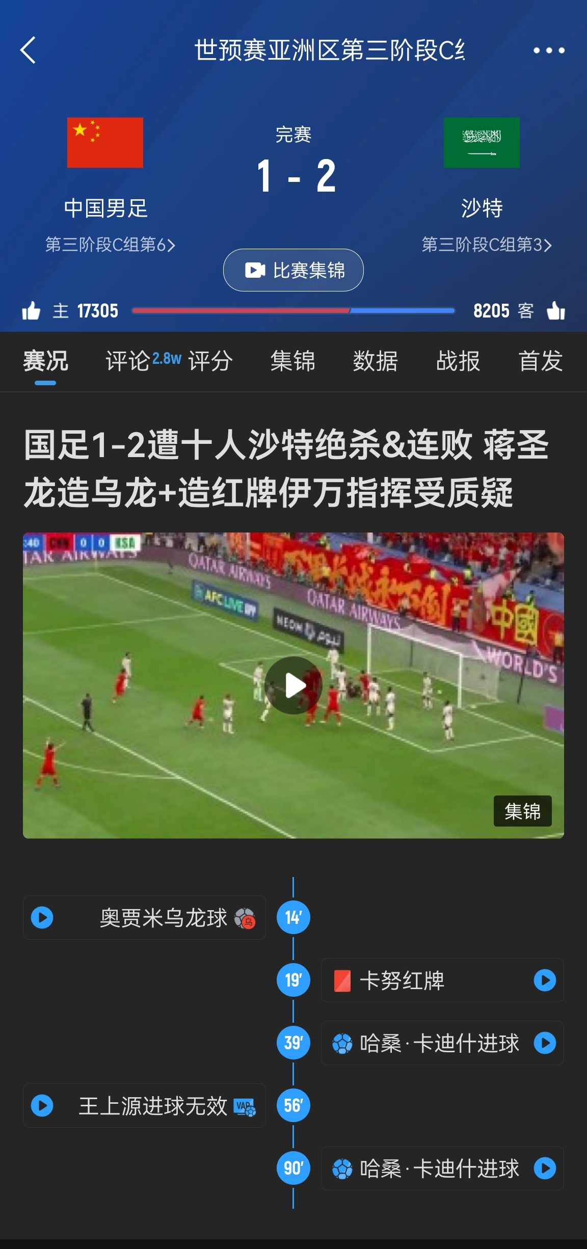 今天什么劇本？首戰(zhàn)沙特也是半場(chǎng)紅牌+蔣光太傷退，最后國(guó)足被翻